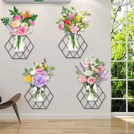 3D Mesh Four Flower Wall Sticker (W17)